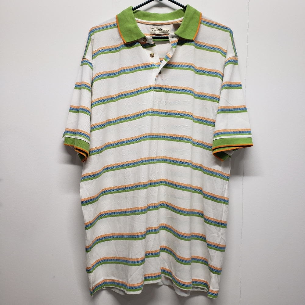 Natural Issue Polo Shirt Short Sleeve Golf Cotton Size Large Striped Casual New